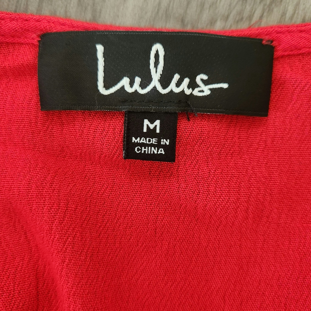 Lulus Red Wrap Maxi Dress Short Sleeve V Neck Medium - Picture 7 of 8